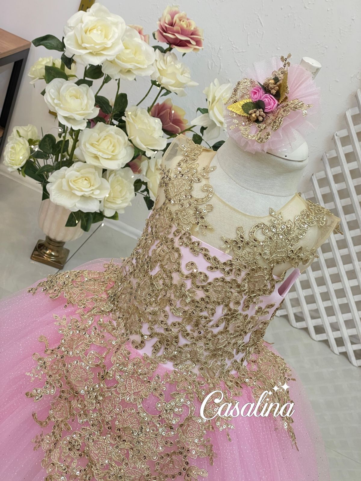 pink and gold dress